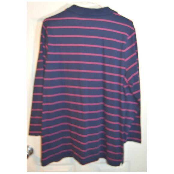 Kim Rogers Perfectly Soft Sz XXL Women's Blue Pink Stripe Blouse Long Sleeve Top - Picture 3 of 3